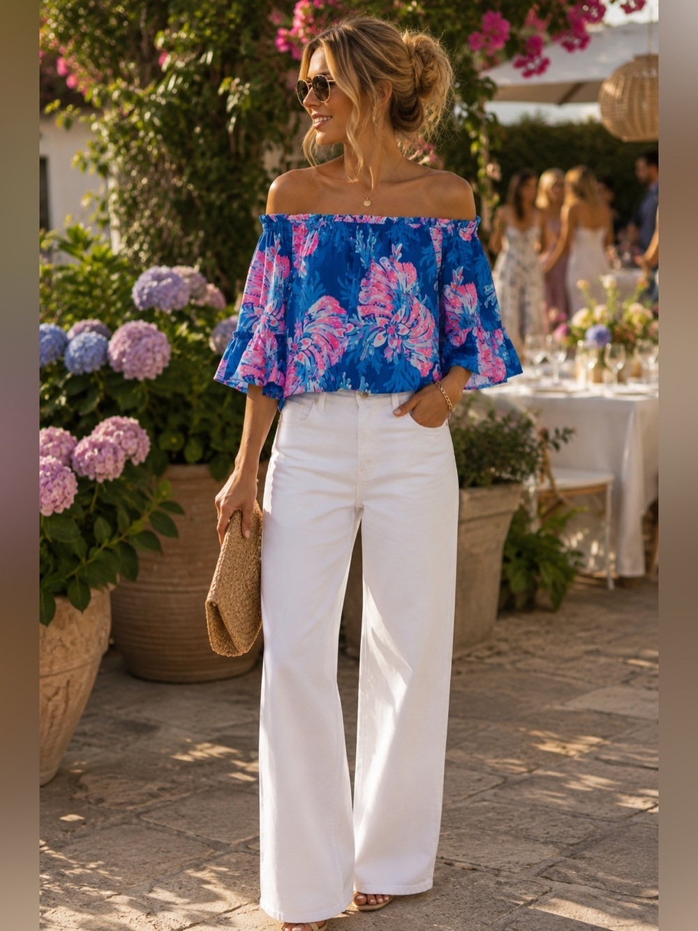 Lilly Pulitzer Croix Off-the-Shoulder Bell Sleeve Top Small